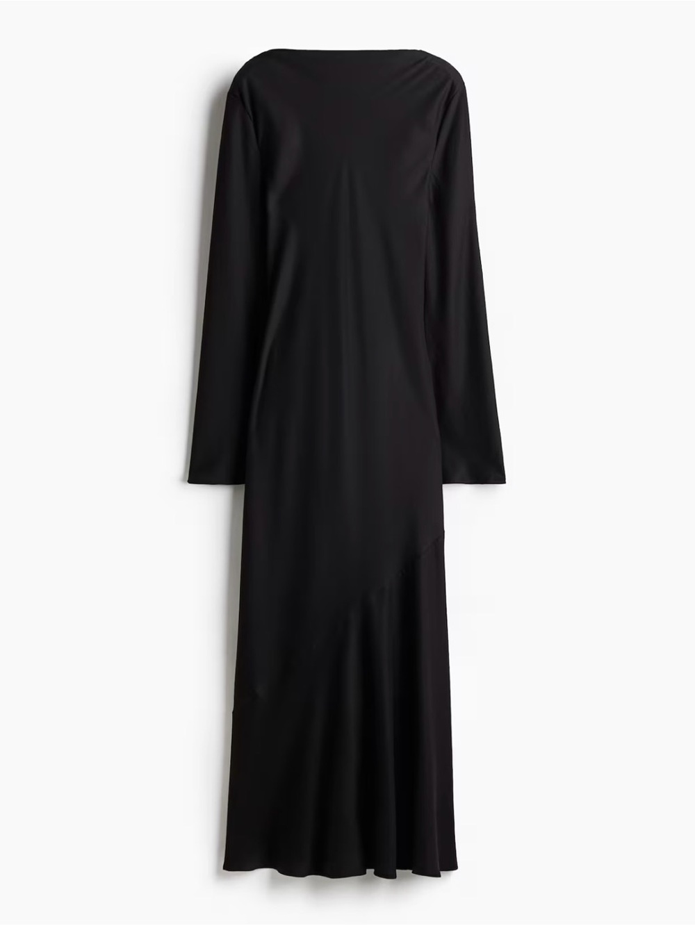 H&M Black Long-Sleeve Open-back Satin Maxi Dress